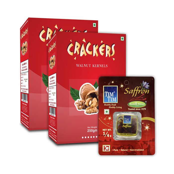 Cracker's Kashmiri Amber Halves Walnuts Kernels + Tim Tim Premium Saffron Quarter Gram worth Rs. 155/-