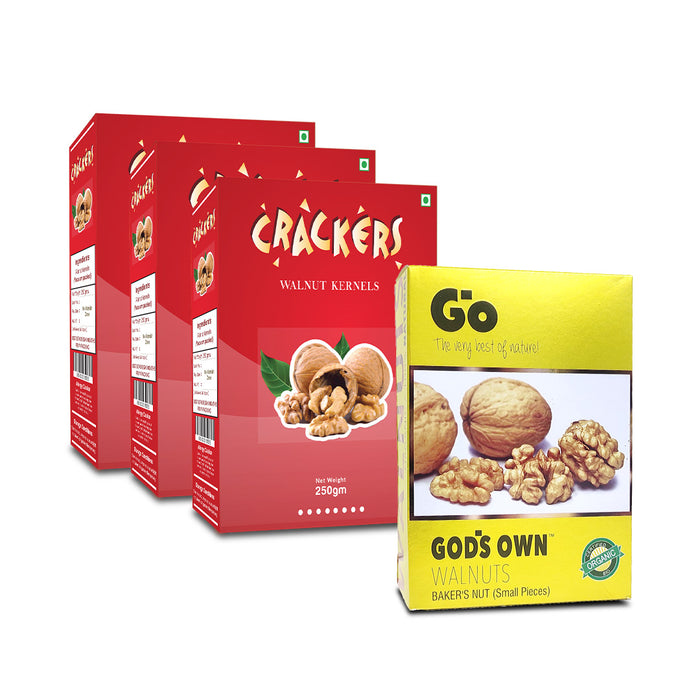 Combo Pack - Buy Walnuts Cracker Halves (250g X 3) Get FREE Baker Nuts (250g)