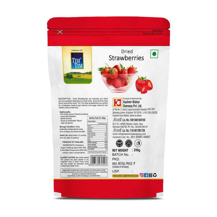 Tim Tim Premium Dried Strawberry 250gm | 100% Natural Strawberries Dry Fruit
