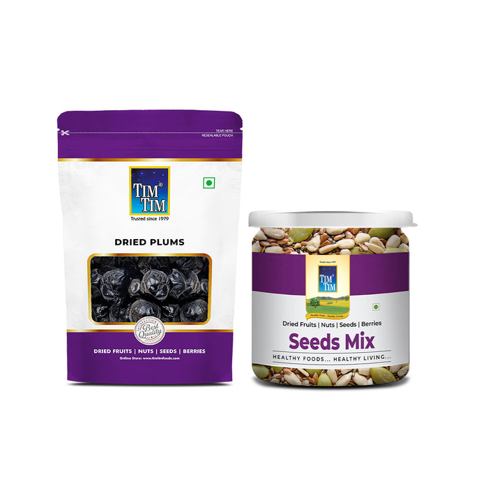 Combo Pack of Tim Tim Dried Black Plums 250g + Tim Tim Seeds Mix 100g | Healthy & Nutritious Pack
