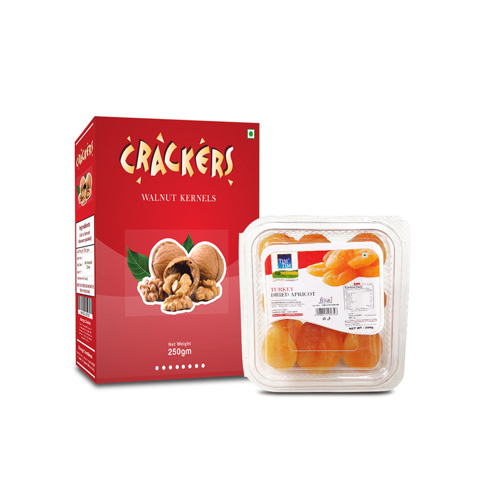 Cracker's Amber Halves Kashmiri Walnuts Kernels Without Shell, 500g (250g X 2) + Get Tim Tim Premium Apricots (200g) FREE