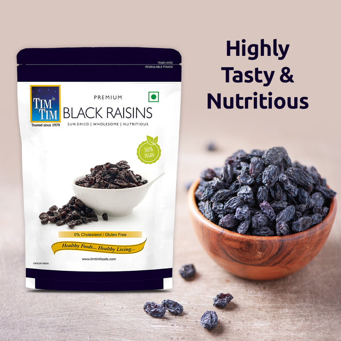 Premium Black Raisins 1Kg (200g X 5) | Black Kismis | Raisins + Get Tim Tim Saffron Quarter Gram, worth Rs. 155/-