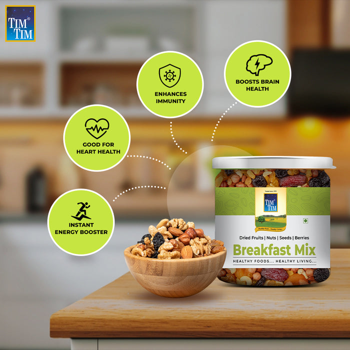 Tim Tim Breakfast Mix | Premium Nuts, Seeds & Berries Blend | High Protein & Fiber | Healthy Crunchy Morning Snack | Superfood for Energy & Immunity