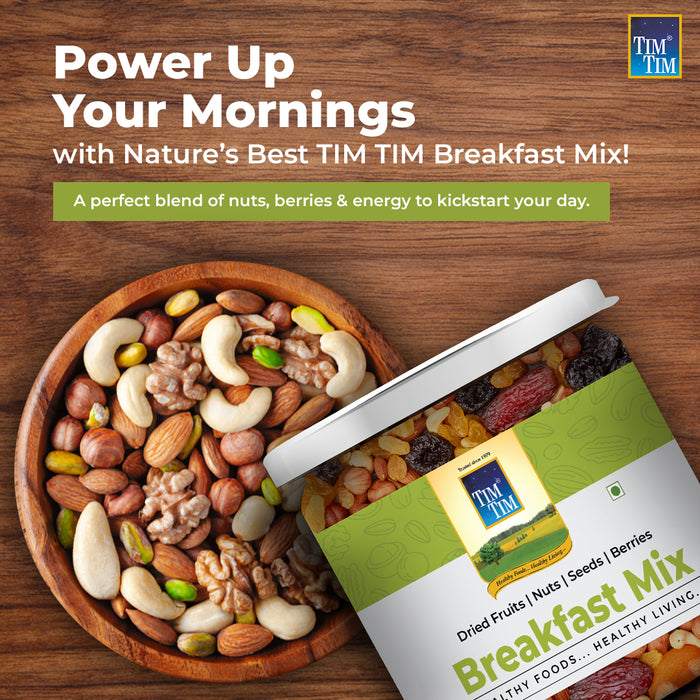 Tim Tim Breakfast Mix | Premium Nuts, Seeds & Berries Blend | High Protein & Fiber | Healthy Crunchy Morning Snack | Superfood for Energy & Immunity