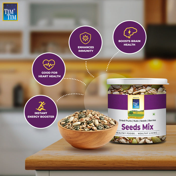 Tim Tim Seeds Mix | Healthy Roasted Superfood Snack | Protein & Fiber Rich | Sunflower, Pumpkin, Flax & Chia Seeds | Immunity & Energy Booster