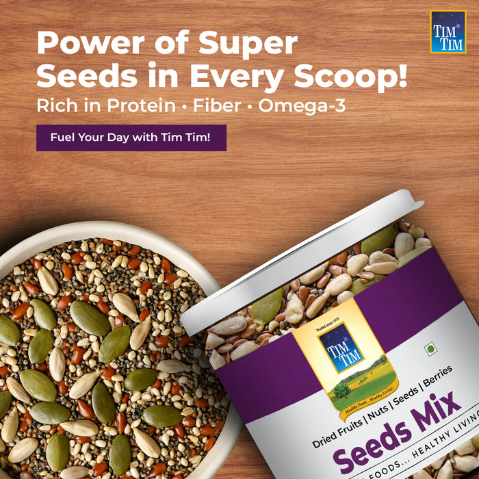 Tim Tim Seeds Mix | Healthy Roasted Superfood Snack | Protein & Fiber Rich | Sunflower, Pumpkin, Flax & Chia Seeds | Immunity & Energy Booster