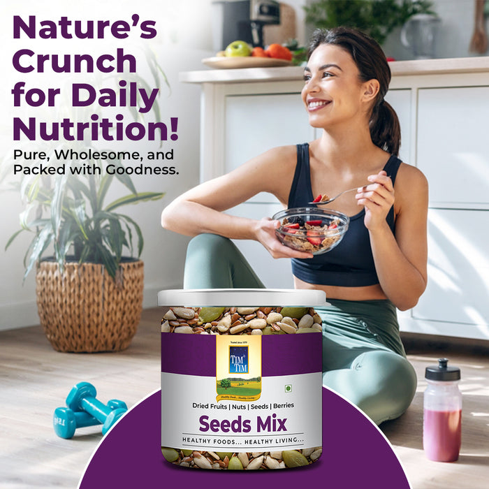Tim Tim Seeds Mix | Healthy Roasted Superfood Snack | Protein & Fiber Rich | Sunflower, Pumpkin, Flax & Chia Seeds | Immunity & Energy Booster