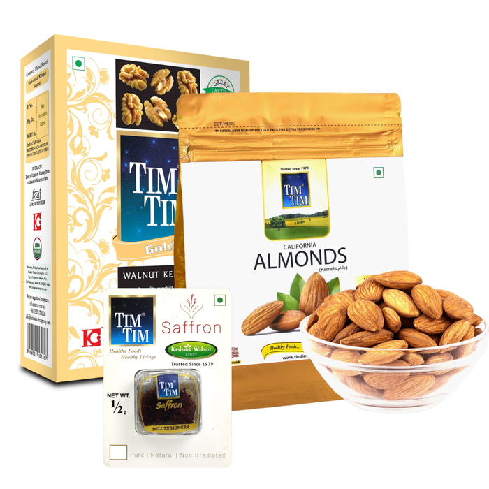 Buy 250g Kashmiri Gold Walnuts and 250g Premium Almonds and Get FREE 0.5g Premium Kashmiri Saffron worth ₹199/-
