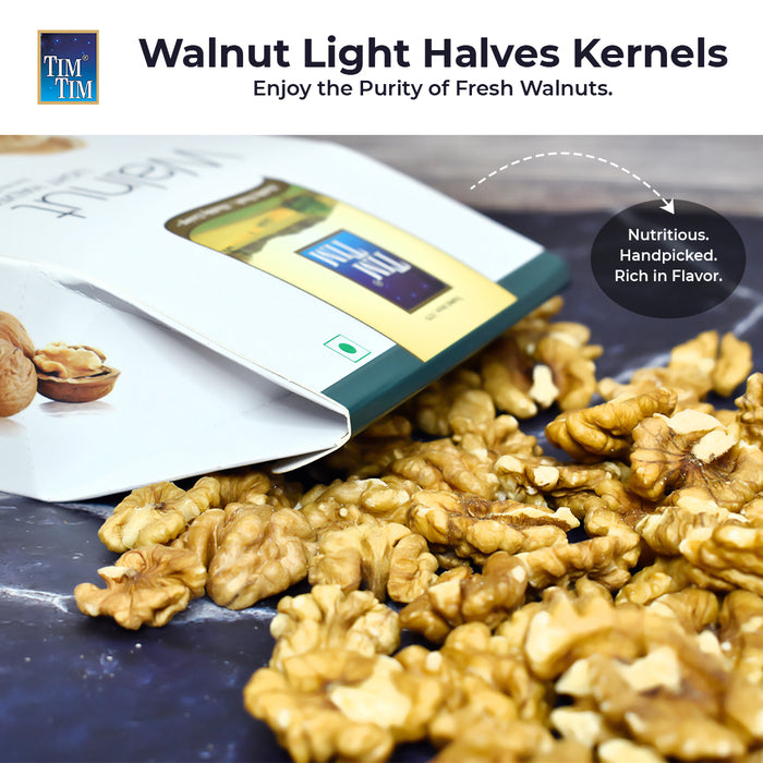 Tim  Tim Premium Walnut Light Halves (2 Pieces) – Raw, Natural, Unsalted, Non-GMO, Fresh Walnut Kernels – Perfect for Snacking