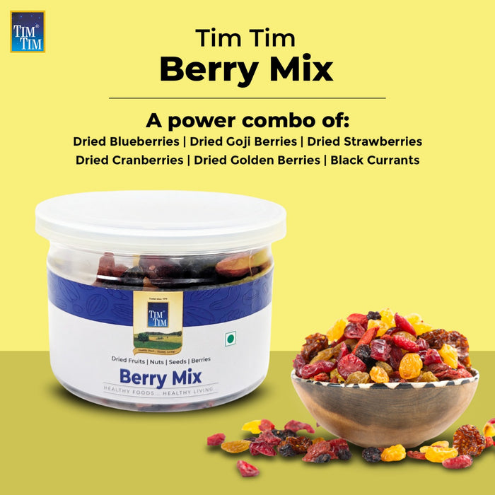 Tim Tim Berry Mix | Premium Dried Berries Superfood | Rich in Antioxidants & Vitamin C | Healthy Snack for Immunity & Energy | Cranberries, Blueberries, Black Raisins