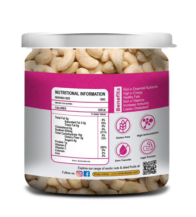 Tim Tim Roasted & Salted Flavour Cashews 200g I I Rich in Protein, Magnesium, and Phosphorus, No Artificial Colours